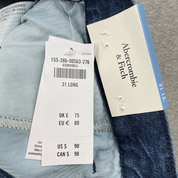 Abercrombie & Fitch High Rise Loose Jeans Womens 31 / 12 Long Blue Dark Wash NWT - Picture 6 of 16